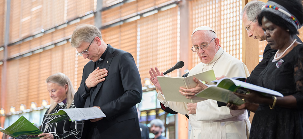Pope Francis at World Council of Churches with Rev Dr Olav Fykse Tveit and others