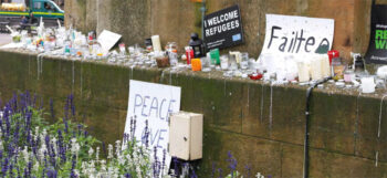 Candles displayed for Refugees Welcome event