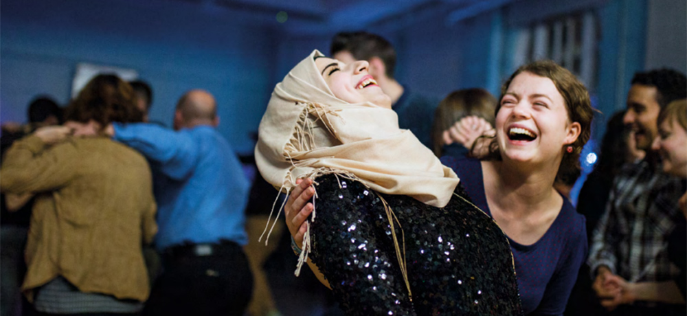 Two women laughing