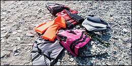 Life jackets on a beach