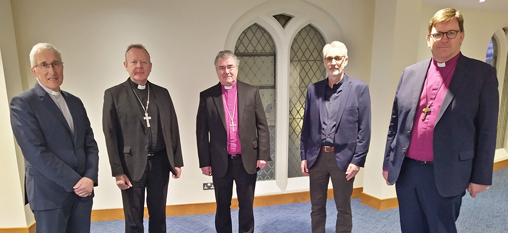 The Rt Revd Dr John Kirkpatrick, Moderator of the General Assembly of the Presbyterian Church in Ireland; Archbishop Eamon Martin, Roman Catholic Archbishop of Armagh and Primate of All Ireland; Archbishop John McDowell, Church of Ireland Archbishop of Armagh and Primate of All Ireland; the Revd David Nixon, President of the Methodist Church in Ireland; and the Rt Revd Andrew Forster, President of the Irish Council of Churches.